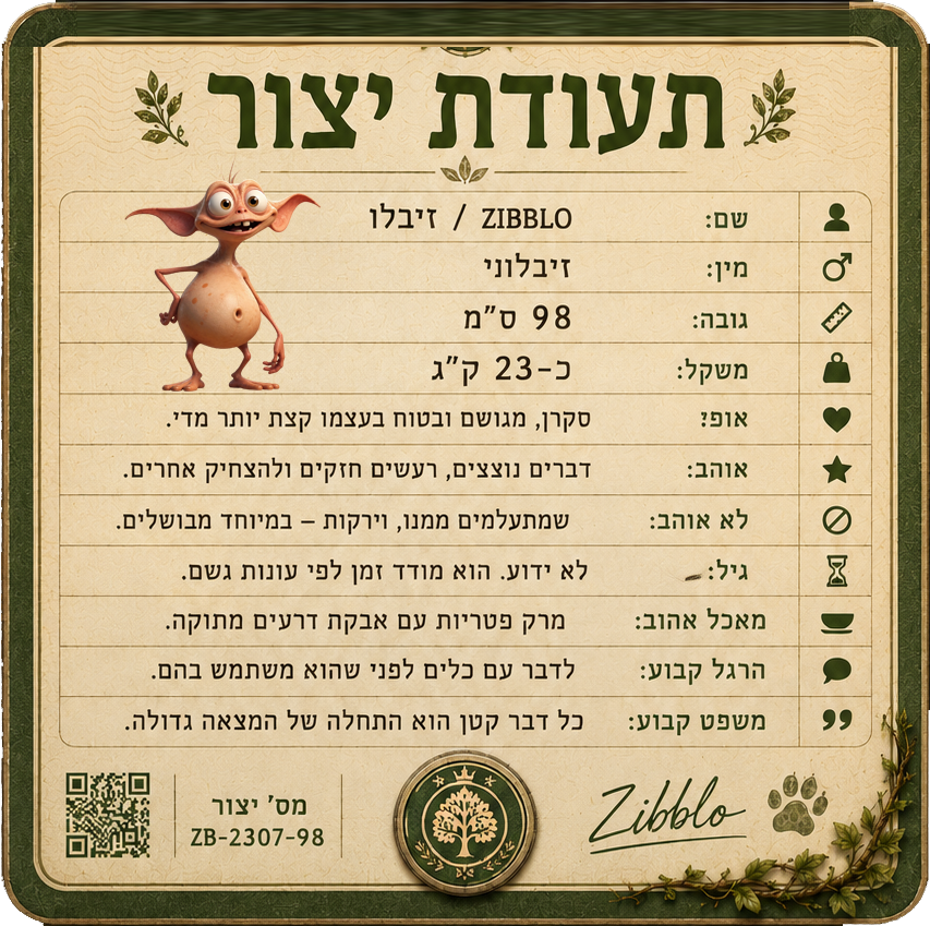 תעודת יצור של זיבלו
